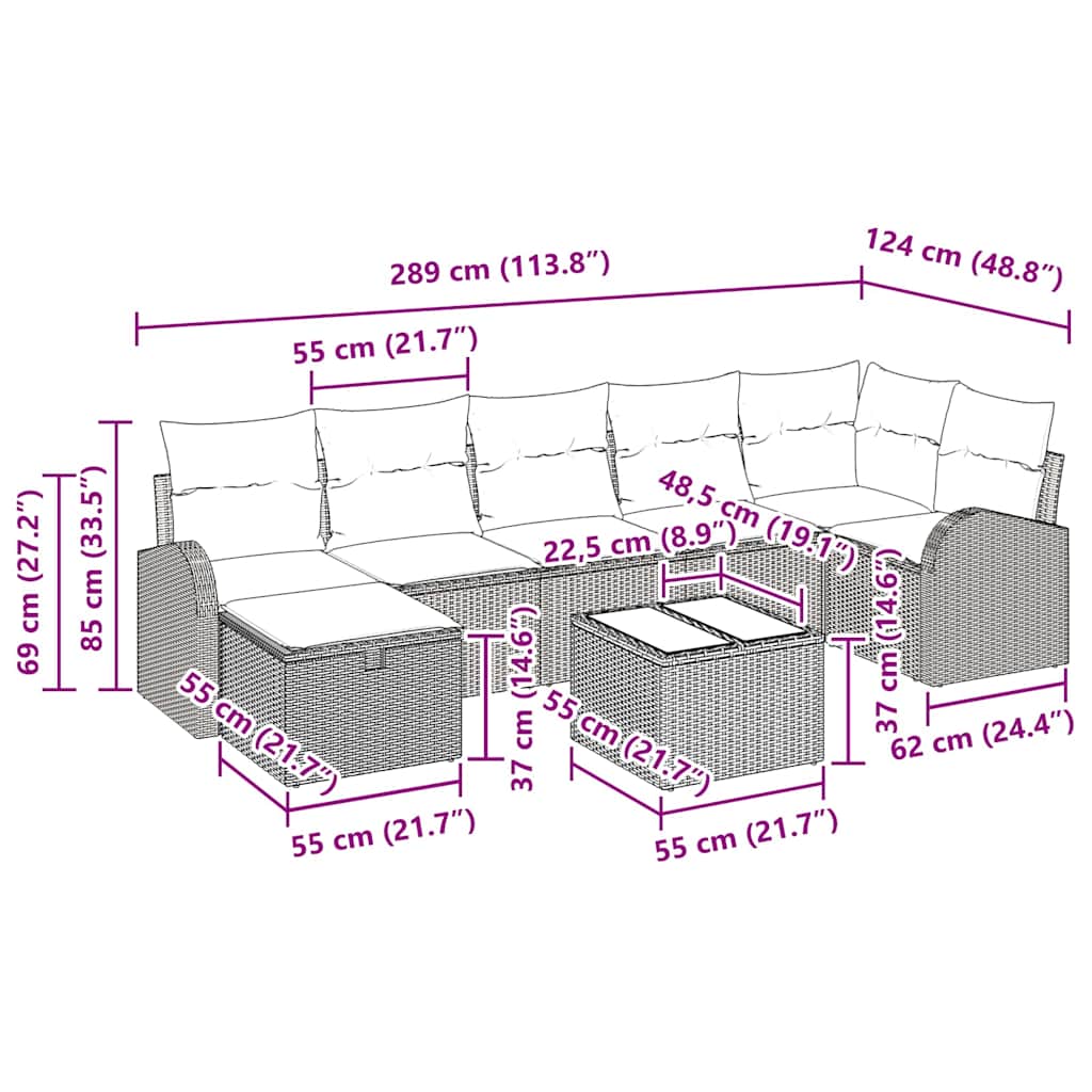 Garten-Sofa-Set 8 pcs Braun und Creme 289 x 124 x 85 cm